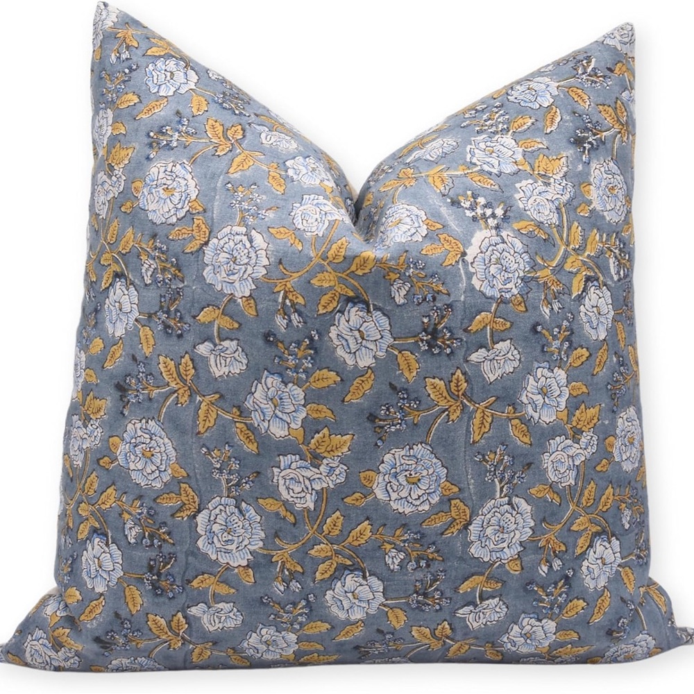 Block Print Pure Linen  Throw Pillow Covers 18 x 18